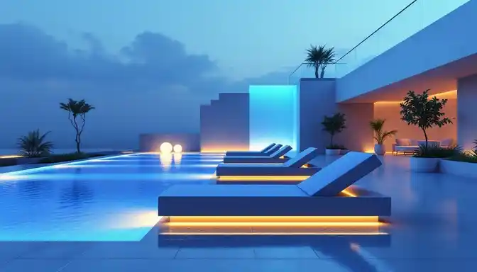 Refreshed swimming pool and surrounding pool deck
